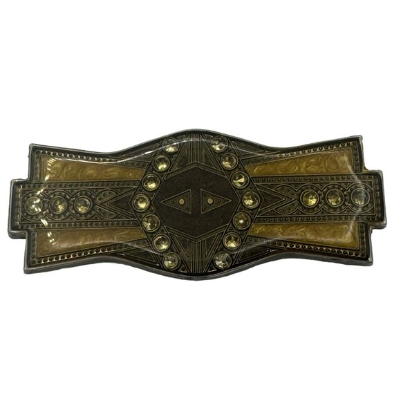 Vintage Brass & Amber-Toned Rhinestone Brooch Pin - Picture 1 of 4